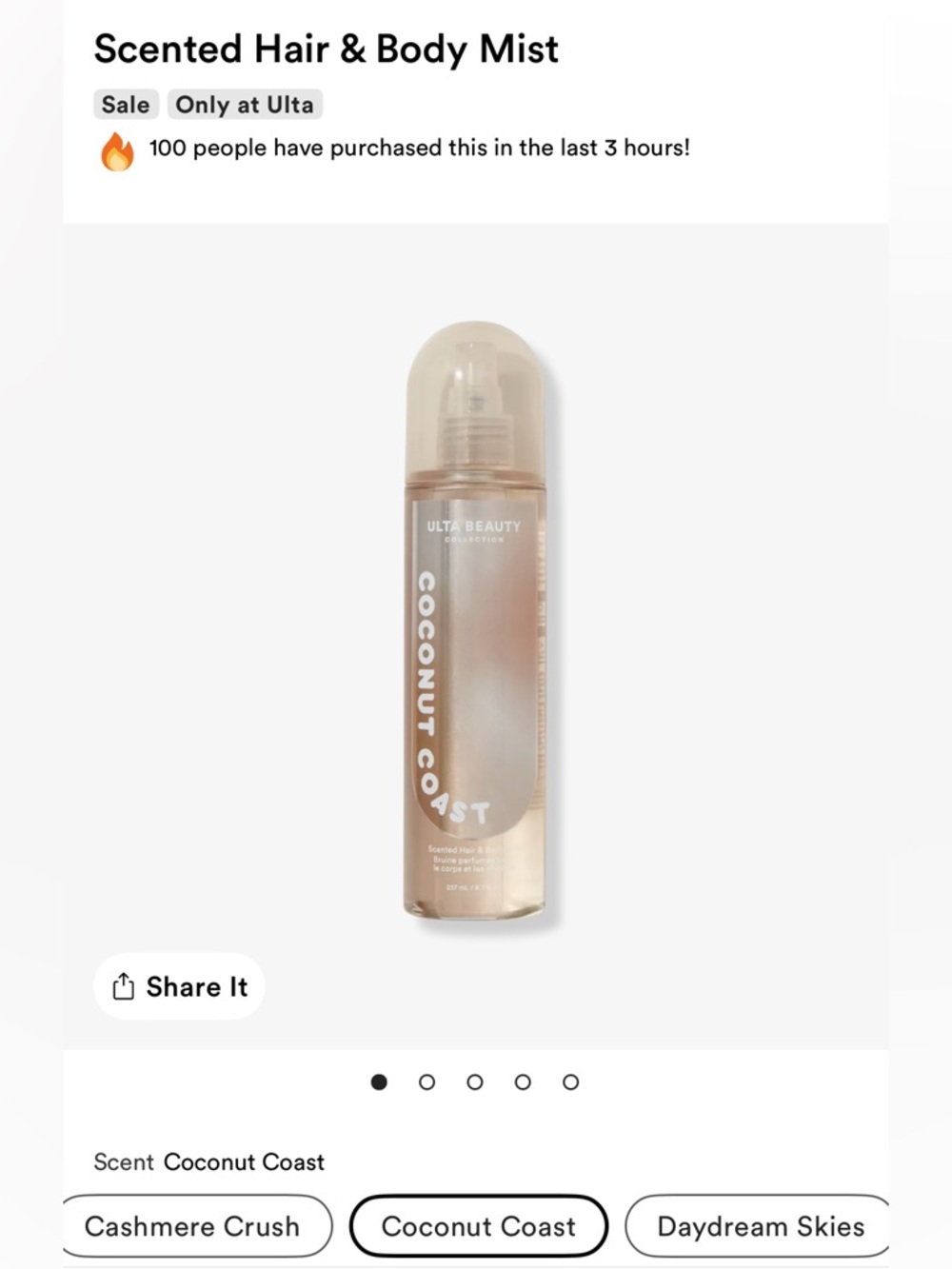 Ulta Beauty Coconut Coast Scented Hair & Body Mist
